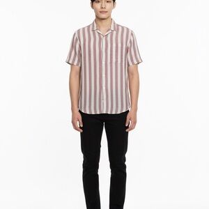 Madewell Linen Easy Fit Striped Short Sleeve Button Down Front Pocket Men Shirt